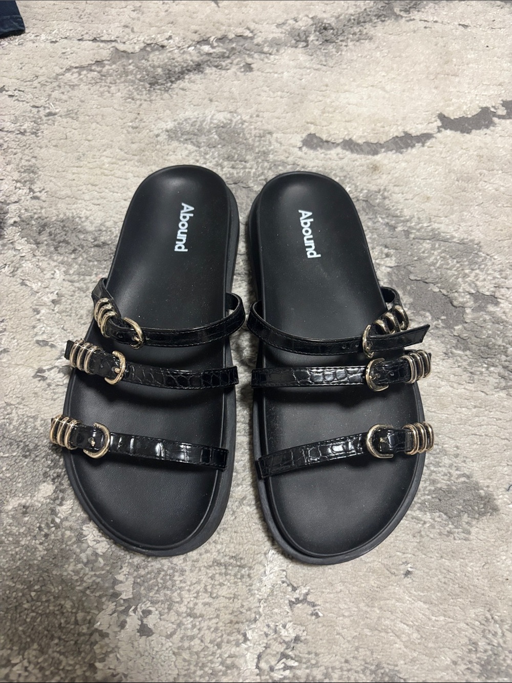 Abound Black Triple-Strap Buckle Slide Sandals